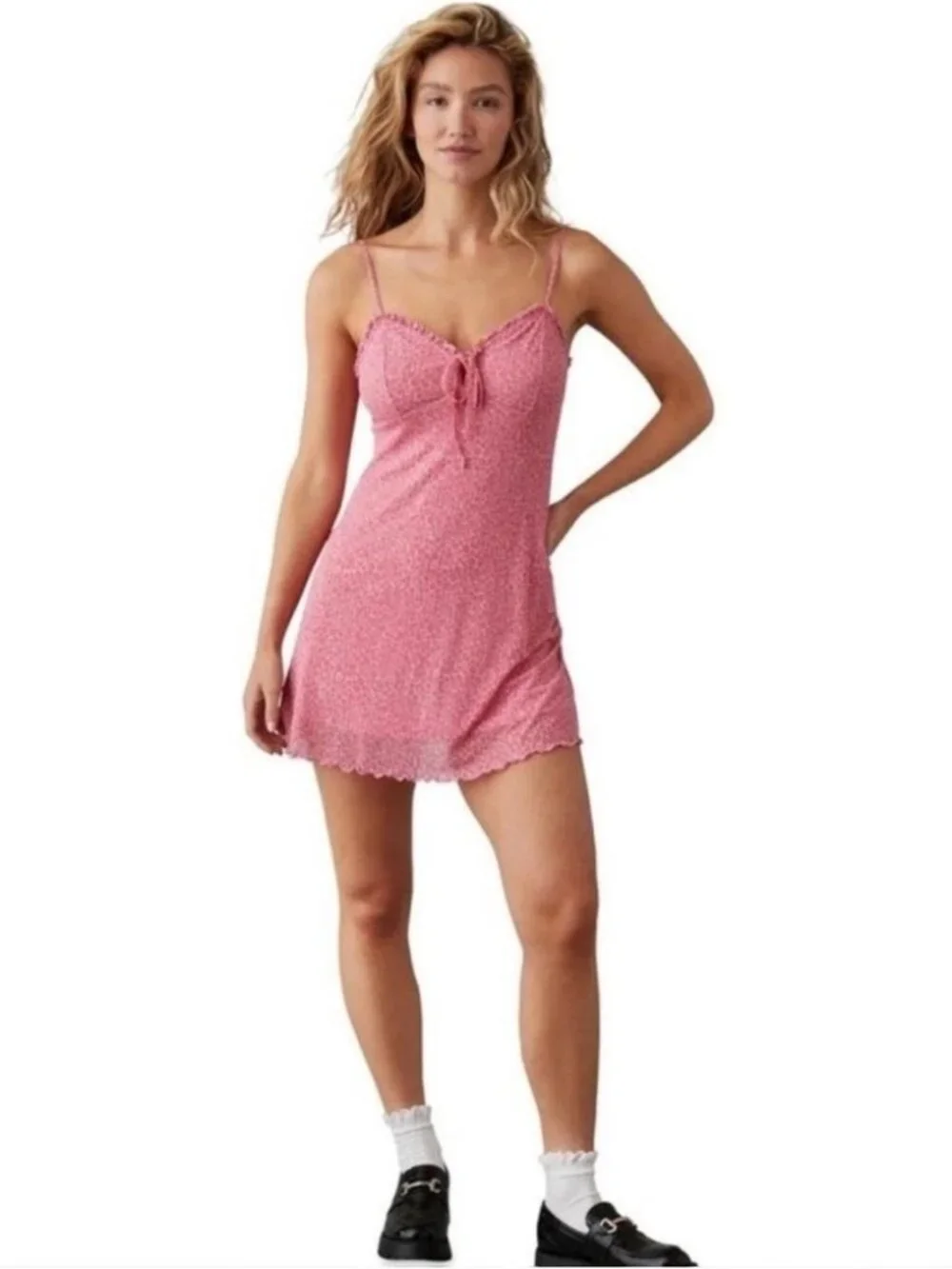 Babydoll Mini Mesh Dress in Pink - Picture 4 of 6